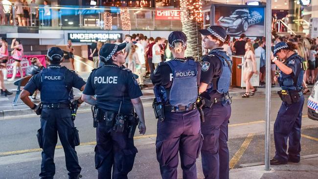 Police in Surfers Paradise. Picture: Jake Nowakowski