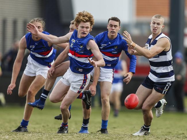 Mornington’s Matty Caine is about to pounce on the ball against Chelsea. Picture: Valeriu Campan