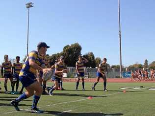 ON TOUR: Grammar School student Thomas Kelk fires off pass at training session during his school's tour of the United States. Picture: Contributed