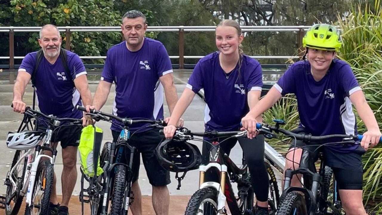 Detective Eddy on a charity bike ride with the Milthorpe family who are fighting for change. Picture: Copyright news.com.au