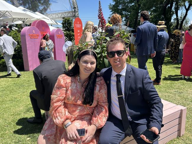 Blake Harrington and Jania Yilcock enjoying the Melbourne Cup. Picture: Oscar Jaeger