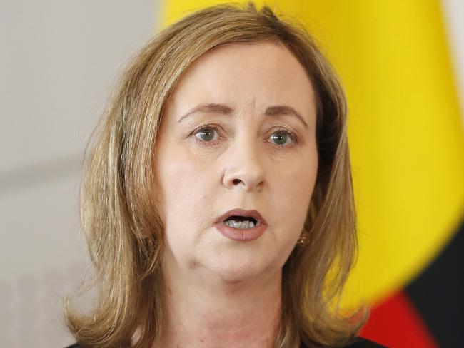 BRISBANE, AUSTRALIA - NewsWire Photos DECEMBER 15, 2022:  Queensland Health Minister Yvette D'Ath pictured addressing the media at One William St regarding the DNA Inquiry Report. Picture: NCA NewsWire / Josh Woning