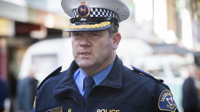 Commander Jason Elmer at Elizabeth Street Mall, Hobart.