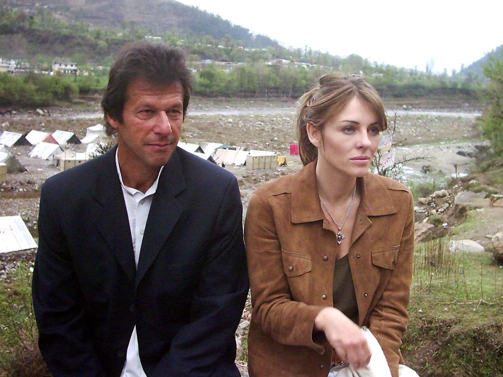 Imran Khan with Elizabeth Hurley during their visit at the earthquake-affected area in Pakistan’s Balakot in 2006. Picture: AFP