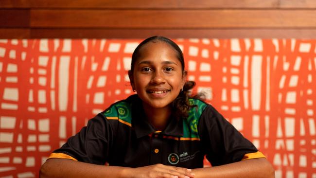 Hazel Armstrong, 13, is loving her art classes at MITS Temporary school at the Michael Long Centre for Learning and Leadership. Picture: Che Chorley