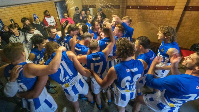 Outer East: Officer players celebrate their win. Picture: Valeriu Campan