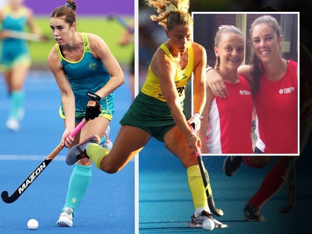 Hockeyroos stars Grace Stewart and Rosie Malone, then and now.