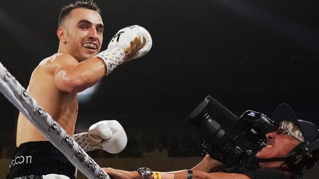 Jason Moloney celebrates his victory against Dixon Flores at Margaret Court Arena.