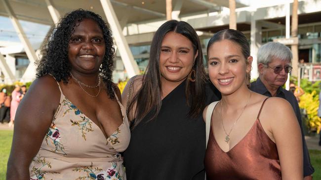 St Mary's leading goal kicker Kaitlyn Armstrong (left) arrives at the 2022-23 NTFL Nichols Medal Night. Picture: Pema Tamang Pakhrin