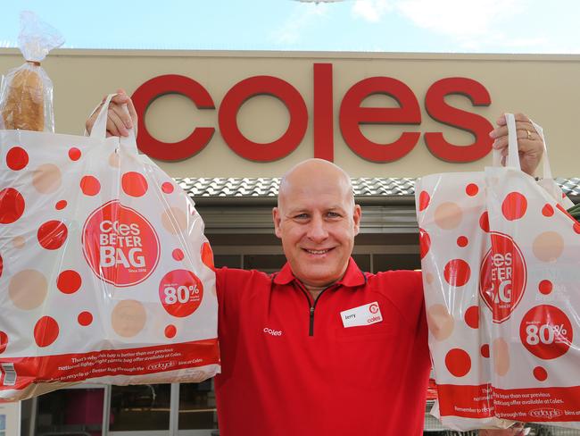 Coles new plastic bags are bigger than the single-use grey ones Picture Glenn Hampson