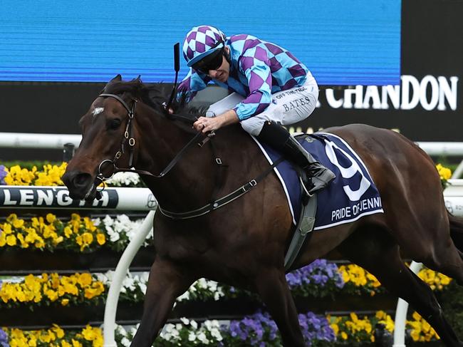 SYDNEY, AUSTRALIA - OCTOBER 19: Chad Schofield riding Ceolwulf wins Race 9 King Charles III Stakes during Sydney Racing - The Everest Day at Royal Randwick Racecourse on October 19, 2024 in Sydney, Australia. (Photo by Jeremy Ng/Getty Images)