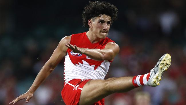 Justin McInerney was vital in the last quarter against the Bombers. Picture: Ryan Pierse/AFL Photos