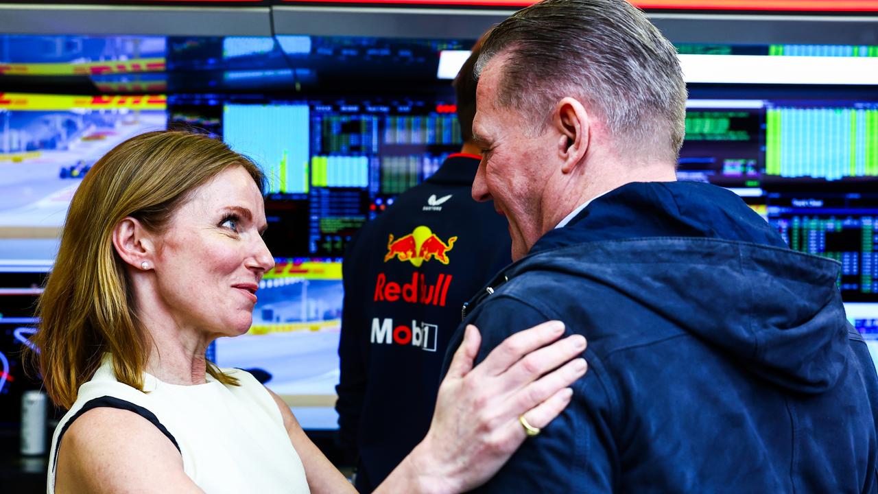 Geri Horner with Jos Verstappen (Photo by Mark Thompson/Getty Images)