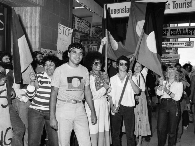 A group of Aboriginals lead by Warren Mundine rally in Adelaide in 1982.