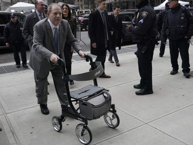 Harvey Weinstein arrives at the Manhattan Criminal Court on Tuesday before the jury retired to consider a verdict. Picture: AFP