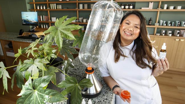 Chemist Lisa Ngyuen at her boutique medicinal cannabis pharmacy in South Yarra. Picture: David Geraghty