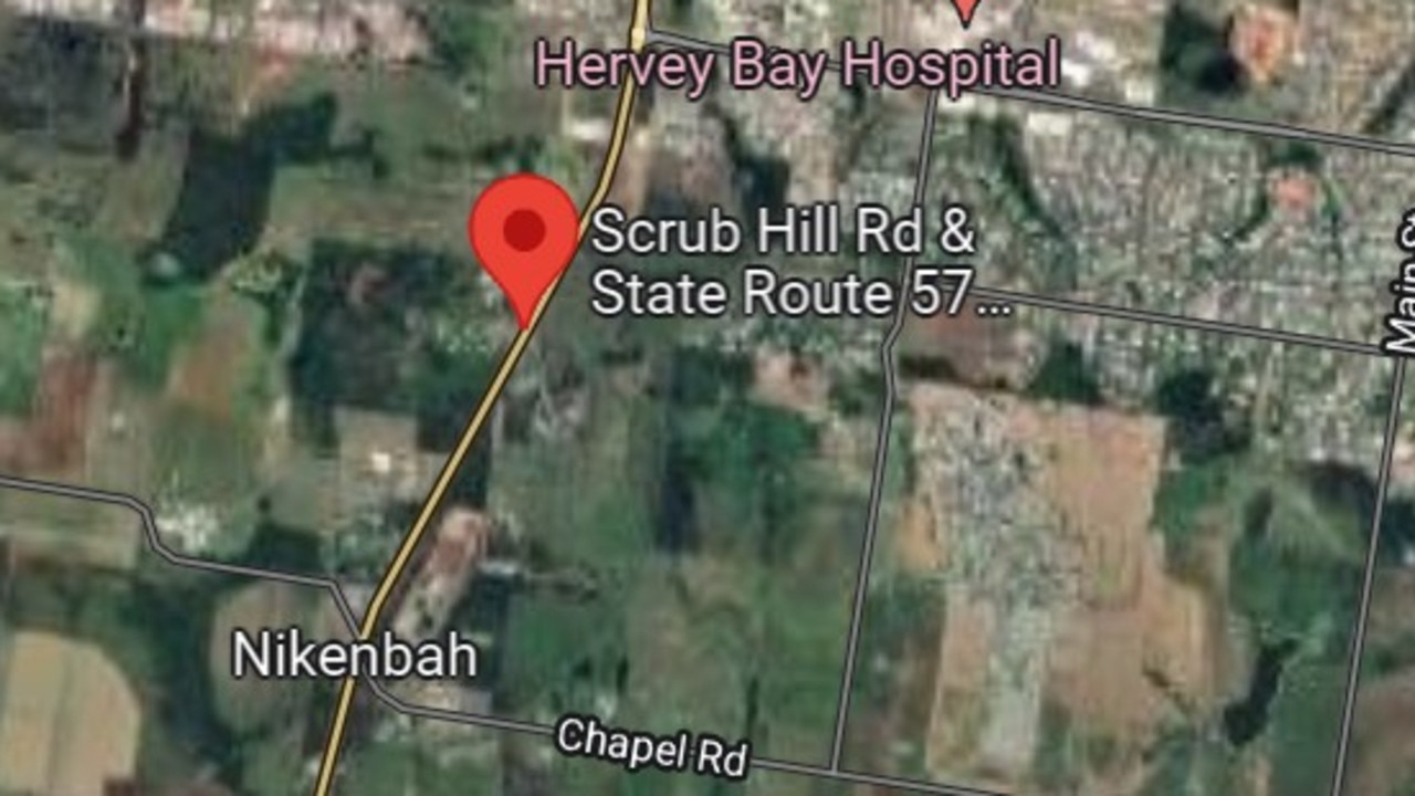 Two people were taken to hospital after a crash on Maryborough Hervey Bay Rd and Scrub Hill Rd. Photo: Google Maps.