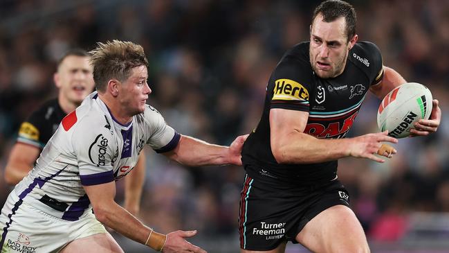 SYDNEY, AUSTRALIA - SEPTEMBER 22:   Isaah Yeo of the Panthers makes a break during the NRL Preliminary Final match between the Penrith Panthers and Melbourne Storm at Accor Stadium on September 22, 2023 in Sydney, Australia. (Photo by Matt King/Getty Images)