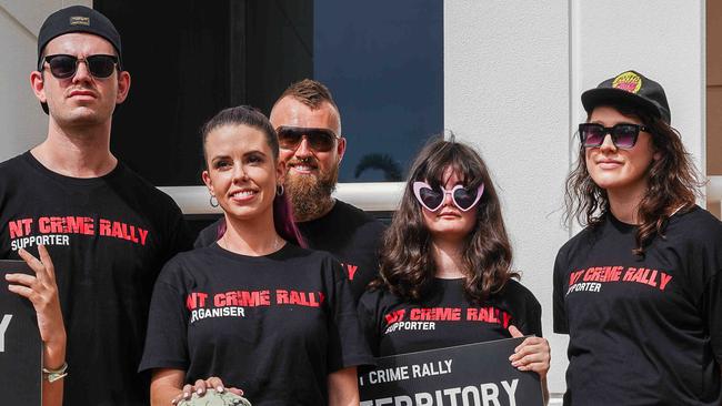 Andy Summerfield (centre) pictured with Sade Dobson (second from left) at last month’s anti-crime rally at Parliament House. Picture: Pema Tamang Pakhrin