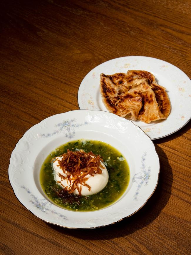 Burrata and green nahm jim at Kiin restaurant, Adelaide. Picture: Jack Fenby