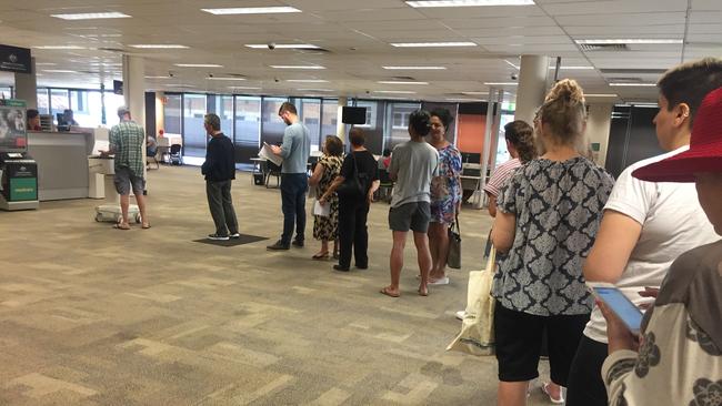 Long queues at a branch of Centrelink in Sydney’s inner west.