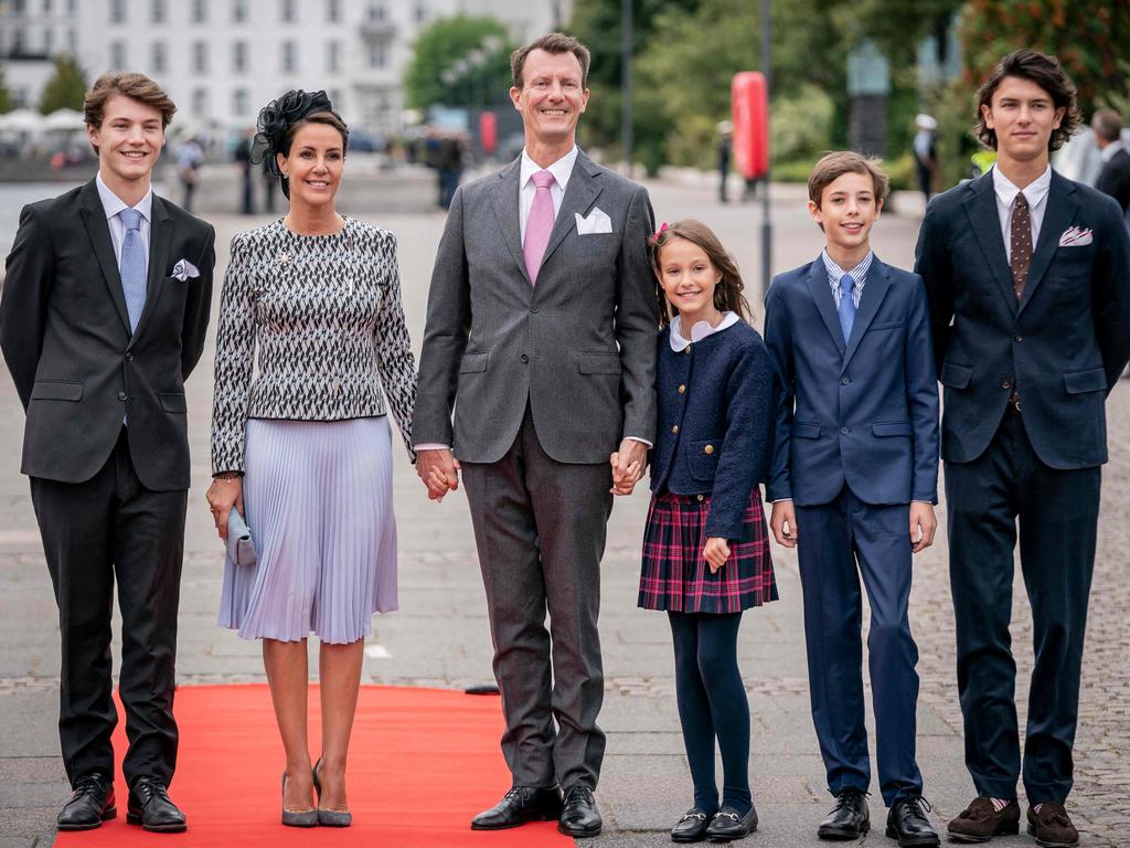 Prince Felix, Princess Marie, Prince Joachim, Princess Athena, Prince Henrik and Prince Nikolai (Photo by Mads Claus Rasmussen / Ritzau Scanpix / AFP)