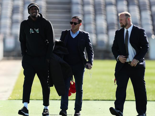 Usain Bolt arrives for his first training session. Picture: Brett Costello