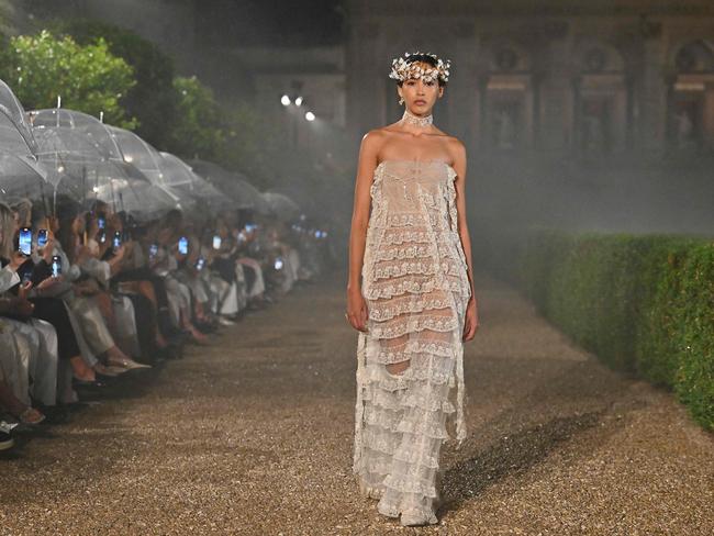 A model walks the runway during the Dior Women Cruise 26 fashion collection show at Villa Albani Torlonia, in Rome on May 27, 2025. (Photo by Andreas SOLARO / AFP)