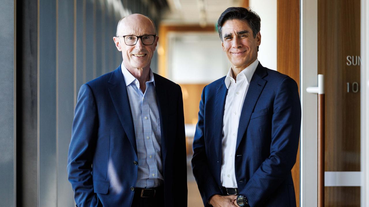 Nuno Matos, right, is the incoming ANZ chief executive officer, pictured with ANZ chairman Paul O’Sullivan. Picture: Aaron Francis