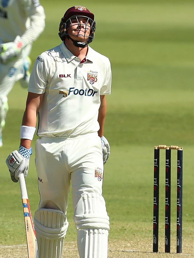 Matthew Renshaw shows the disappointment of another lean stay at the crease. Picture: Getty Images