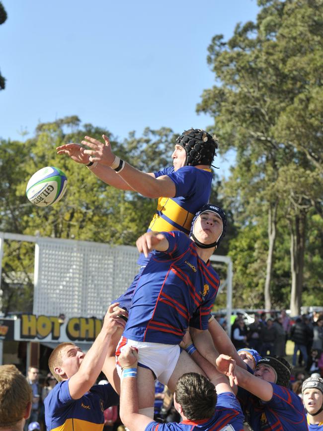 Grammar’s Phil Potgieter goes up in the lineout during an O’Callaghan Cup match. Picture: Dave Noonan