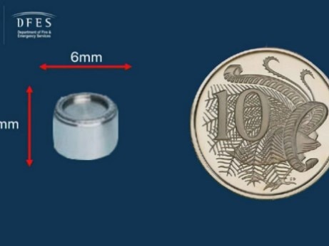 The radioactive capsule was smaller than a 10c coin. Picture: DFES