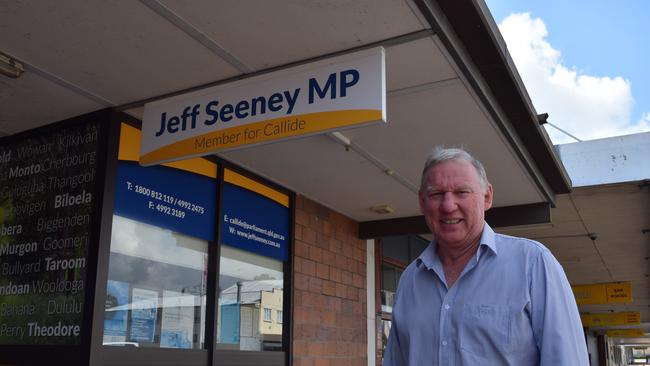 Former MP Jeff Seeney outside his one-time office in Biloela.