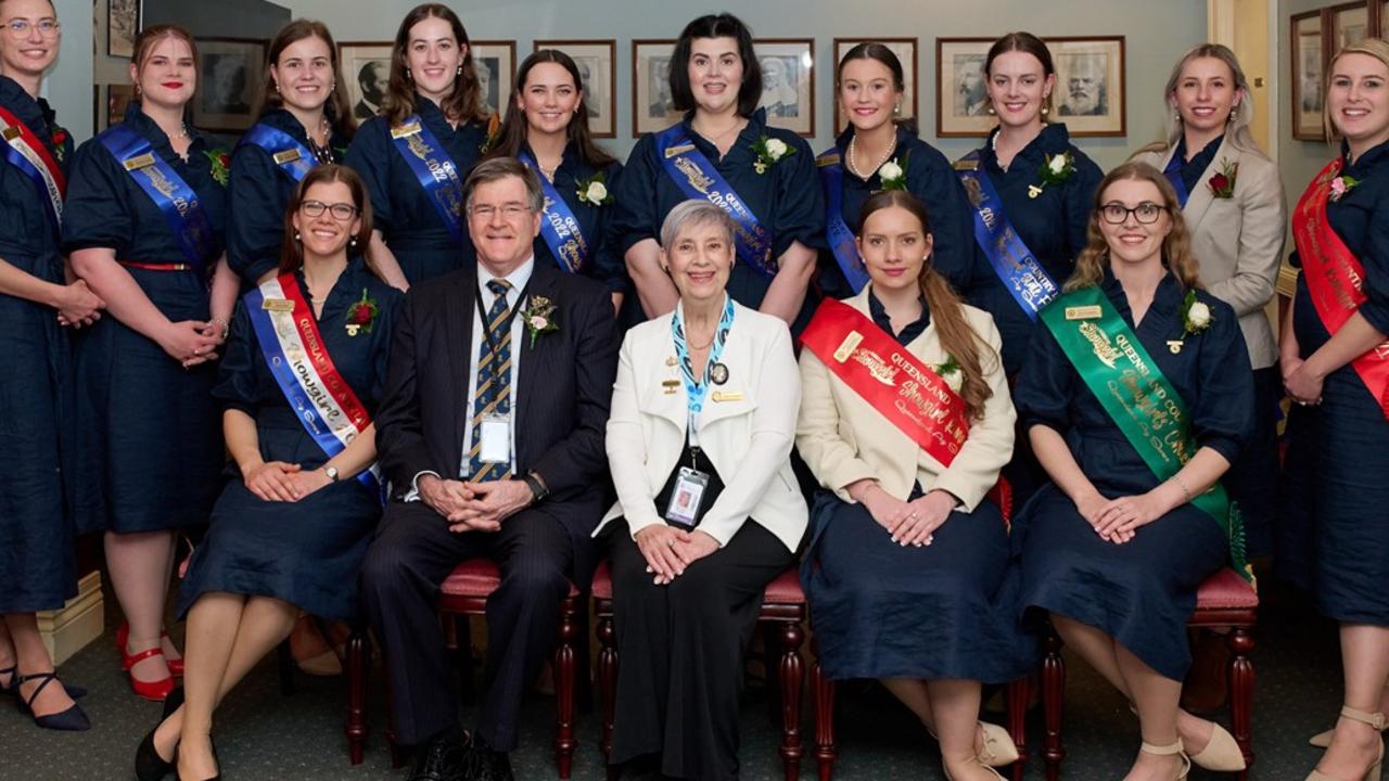 Past and present showgirls at the 2022 Ekka where Gatton's Sarah Rose took out the title of the 2022 Queensland Country Life Showgirl. Photo: Rommel Carlos Photography