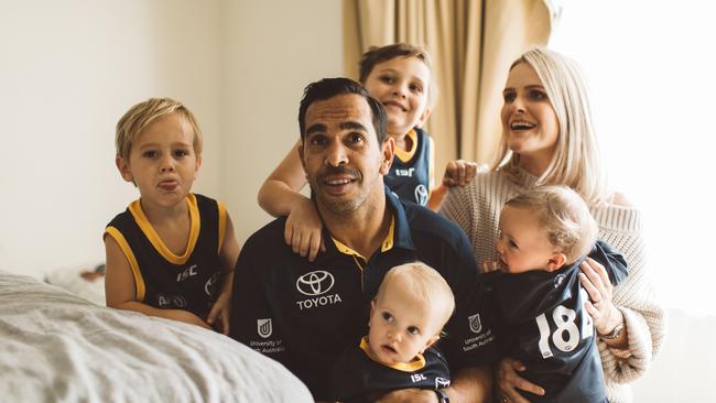 Eddie Betts with wife Anna and family. Picture: Kristina Wild