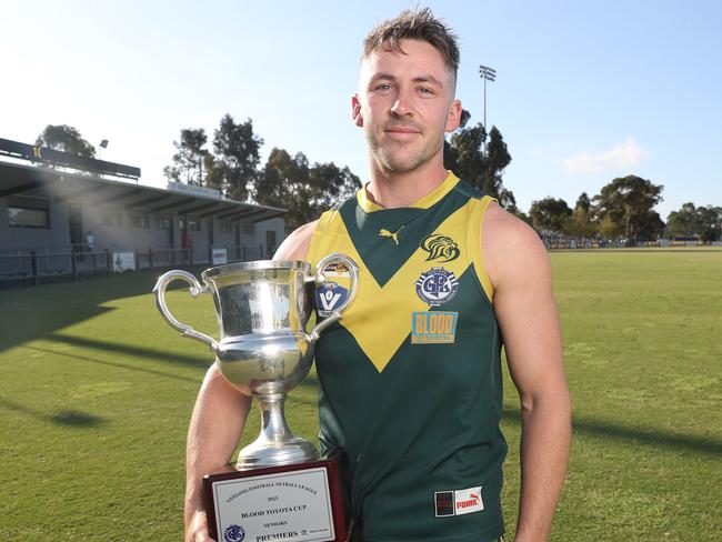 Marcus Thompson of Leopold. Premiership skippers from Leopold, Inverleigh, Torquay and Geelong Amateur ready for the next season. Picture: Alan Barber