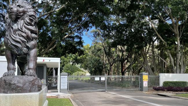 The main gates of the Palmer Coolum Resort remained closed about 11.30am on August 9.