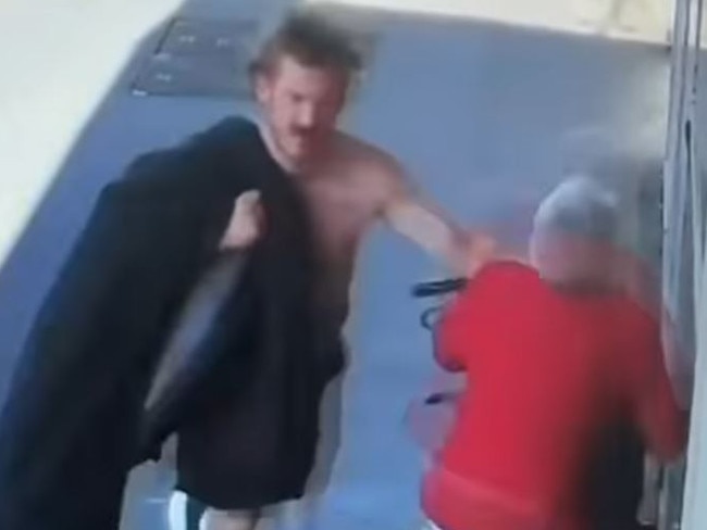 CCTV of a man who approached a 92-year-old in Douglas parade,  Williamstown hitting her and pushing her to the ground on Wednesday 30th of April. Source: Facebook , , Witnesses alleged the attack caused the woman to fall to the ground and lose consciousness.