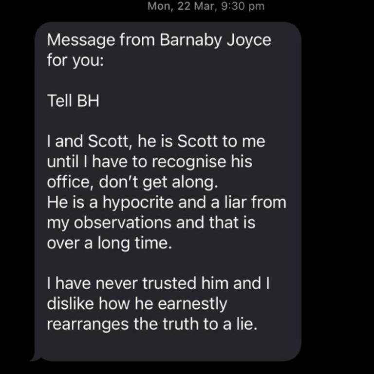 Barnaby Joyce has apologised for the text message in which he called Prime Minister Scott Morrison a ‘hypocrite and a liar’.