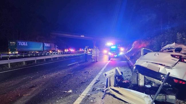 Six people, including one pre-teen boy, were taken to hospital after five separate crashes on the Bruce Hwy at Tanawha on Sunday night, July 2. Photos: Contributed