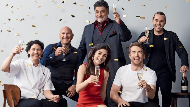 The <i>delicious. on Sunday</i> team (from left): Colin Fassnidge, Matt Moran, Silvia Colloca, Matt Preston, Hayden Quinn and Shannon Bennett.