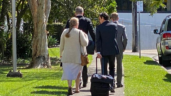 Convicted drug trafficker Phaedra Joy Barrett (left) with her barrister Lincoln Crowley leaving Maroochydore District Court. Photo: Maddie Manwaring