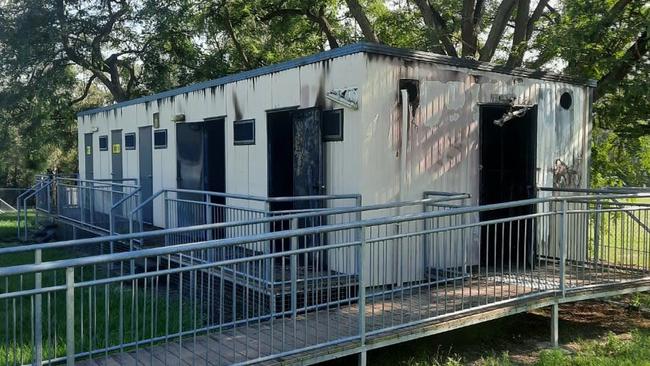 Damage to the toilet block at Western Spirit Football Club, Camira, after an overnight fire. Picture: Supplied