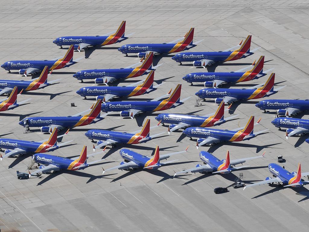 Southwest Airlines Boeing 737 MAX aircraft parked on the tarmac after being grounded. Picture: AFP