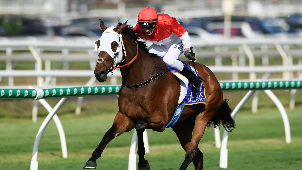 Jockey Jimmy Orman and Toowoomba geldingNiccanova headed for victory in last month’s Bernborough Handicap at Eagle Farm. Picture: AAP Image/Albert Perez