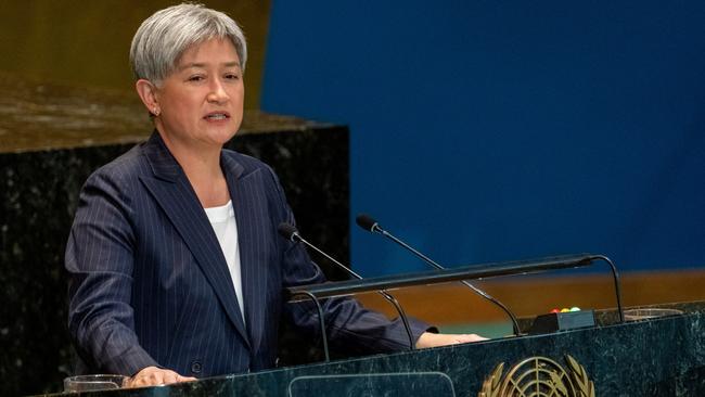 Foreign Minister Penny Wong in the General Assembly hall at United Nations headquarters in New York City. Picture: Reuters/David Dee Delgado