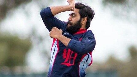 Dandenong's Akshat Buch sends one down. Picture: Cricket Victoria