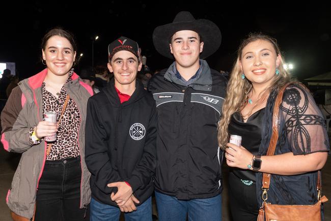 Savannah Vella, Lincoln Vella, Jayden Brodie and Brielle Laird at the PBR Bull Pit Bull Bash at Dittmann Bucking Bulls in Bloomsbury. August 27, 2022. Picture: Michaela Harlow