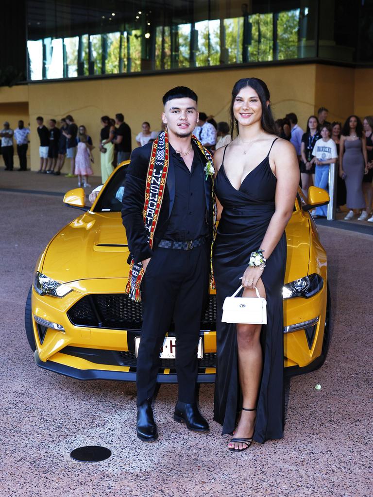 Bruce Unsworth and Lili Gaudion arrive at the Peace Lutheran College formal evening at the Cairns Convention Centre. Picture: Brendan Radke