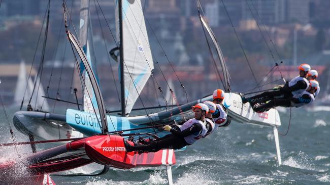 The blue Euroflex on its way to victory in the SuperFoiler Grand Prix in Sydney. Pic: Andrea Francolini